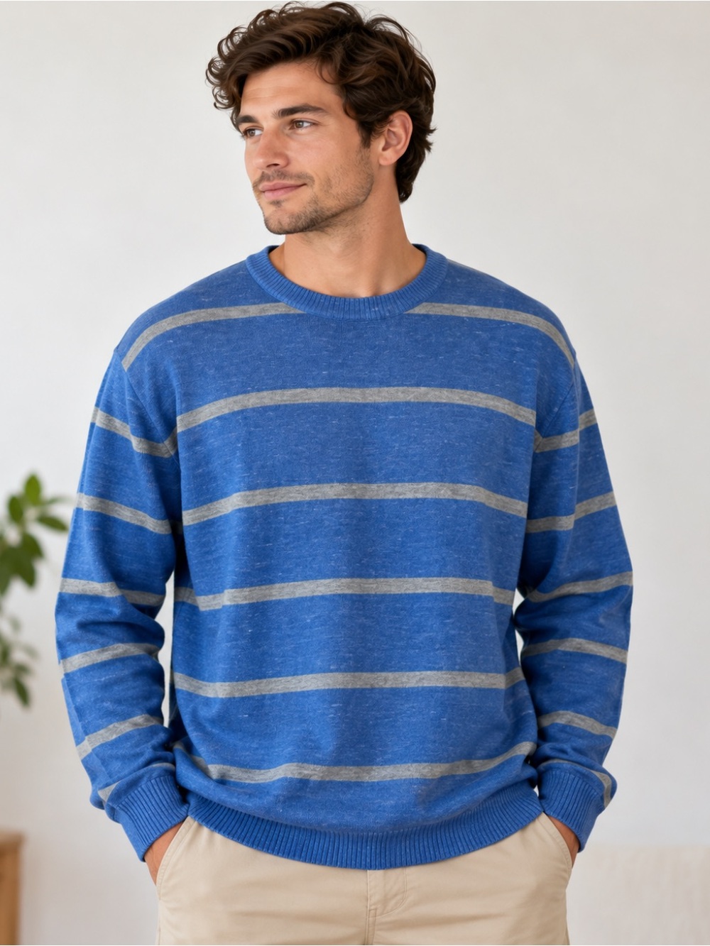 Urban Pipeline Men’s XL Blue Gray Striped Crewneck Sweater Preppy Y2K Casual